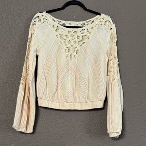 Free People Floating Memories Top Stripes Womens Medium Cotton Crochet Boho XS
